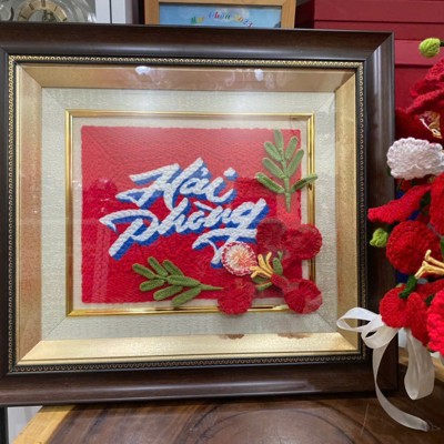 Tranh thêu len nổi chữ Hải Phòng 50x42cm